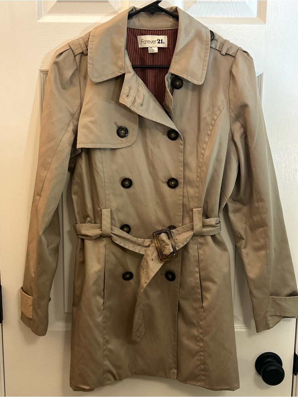Forever 21 Classic Tan Double-Breasted Trench Coat - Size L